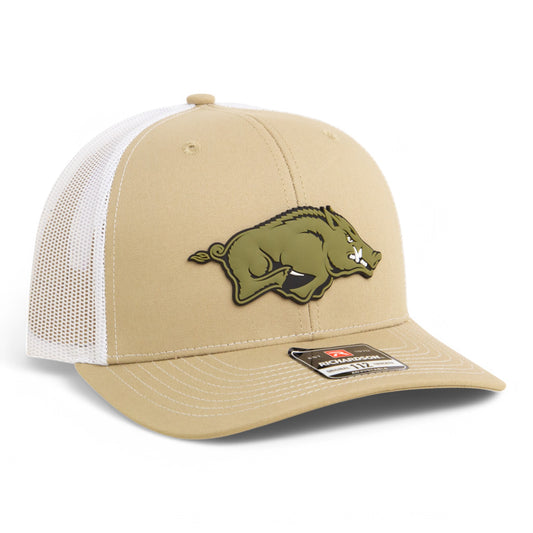 Arkansas Razorbacks Loden Edition 3D Snapback Trucker Hat- Tan/ White