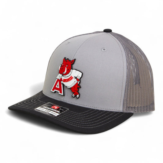 Arkansas Razorbacks Leaning A 3D Snapback Trucker Hat- Grey/ Charcoal/ Black