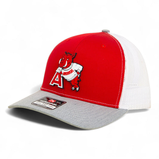 Arkansas Razorbacks Leaning A 3D Snapback Trucker Hat- Red/ White/ Heather Grey