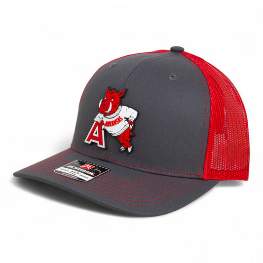 Arkansas Razorbacks Leaning A 3D Snapback Trucker Hat- Charcoal/ Red