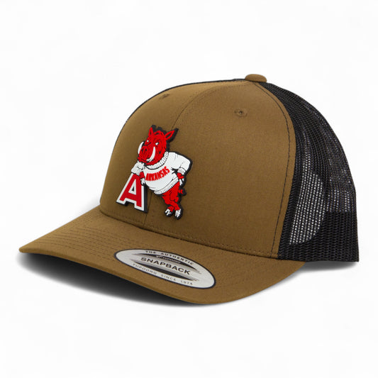 Arkansas Razorbacks Leaning A 3D YP Snapback Trucker Hat- Coyote Brown/ Black