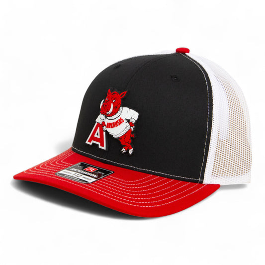 Arkansas Razorbacks Leaning A 3D Snapback Trucker Hat- Black/ White/ Red