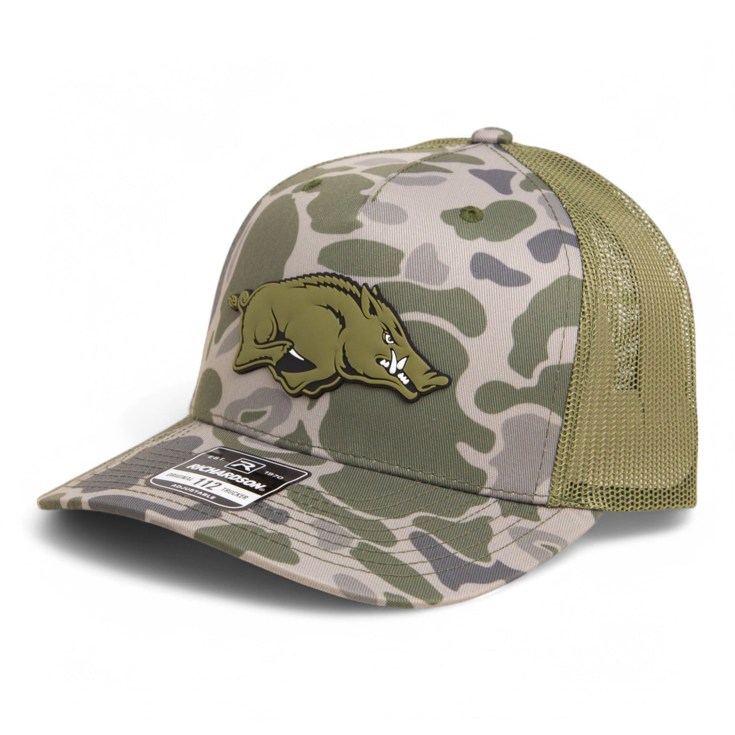 Arkansas Razorbacks Loden Edition 3D Snapback Trucker Hat- Marsh Duck Camo/ Loden