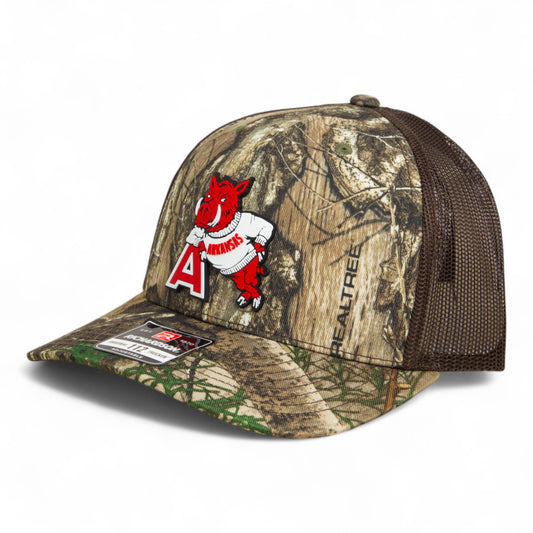 Arkansas Razorbacks Leaning A 3D Snapback Trucker Hat- Realtree Edge/ Brown