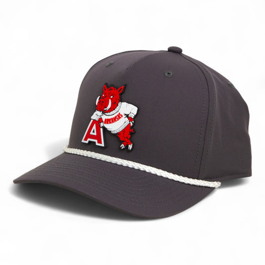 Arkansas Razorbacks Leaning A 3D Five Panel Classic Rope Hat- Charcoal/ White