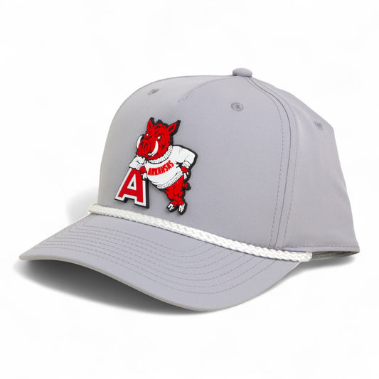 Arkansas Razorbacks Leaning A 3D Five Panel Classic Rope Hat- Grey/ White