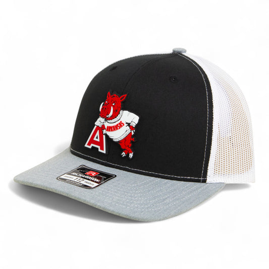 Arkansas Razorbacks Leaning A 3D Snapback Trucker Hat- Black/ White/ Heather Grey