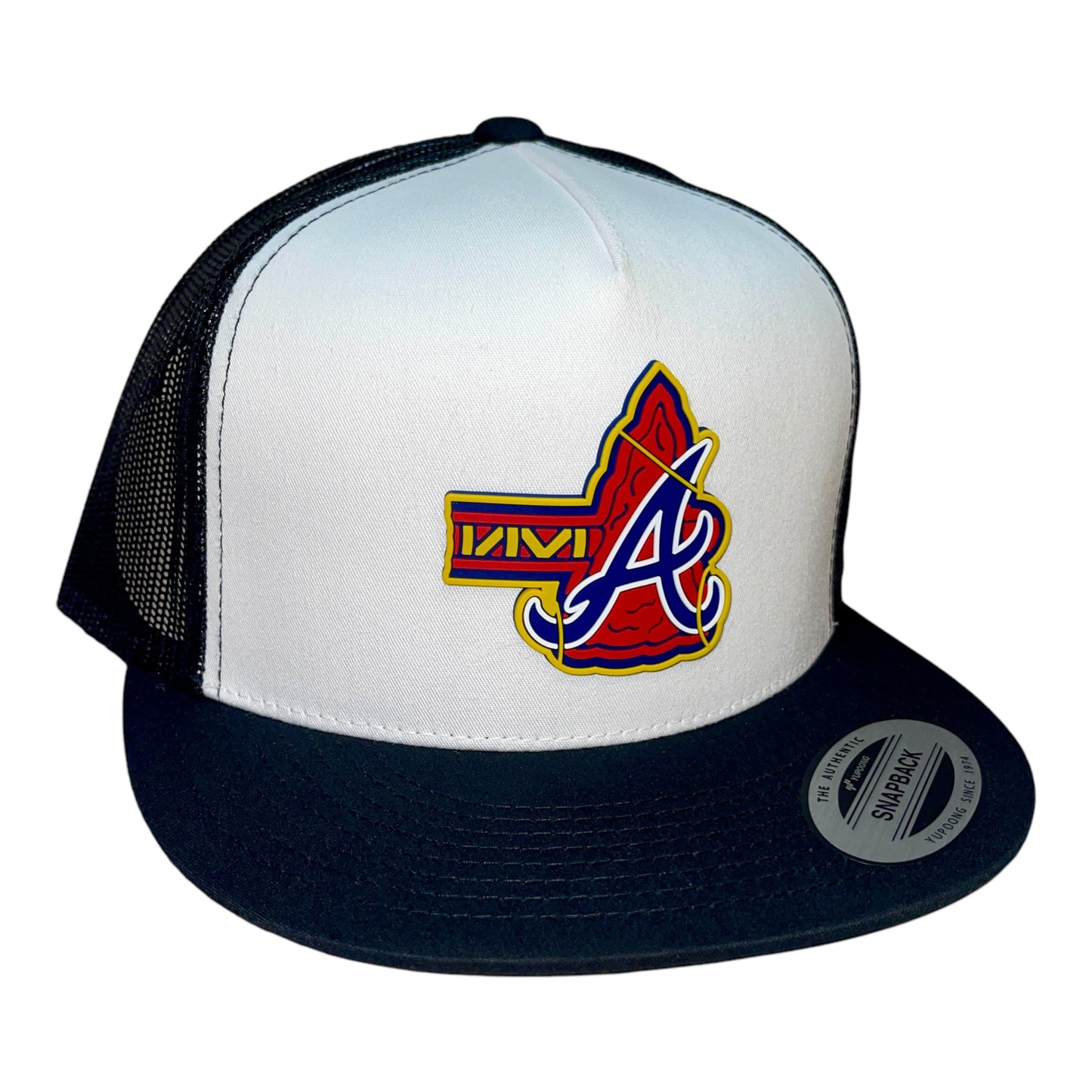 Atlanta Braves Tomahawk 3D YP Snapback Flat Bill Trucker Hat- White/ Black