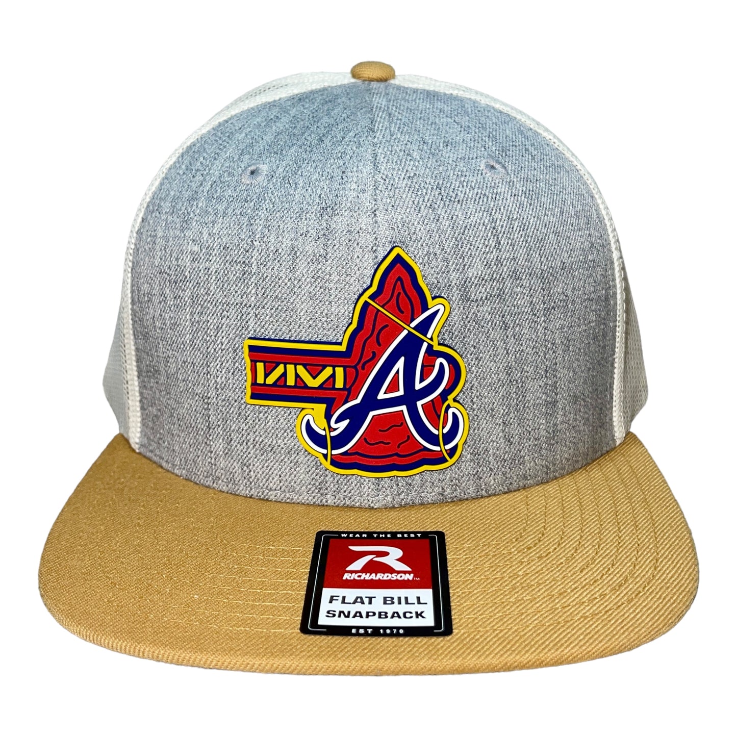 Atlanta Braves Tomahawk 3D Wool Blend Flat Bill Hat- Heather Grey/ Birch/ Biscuit