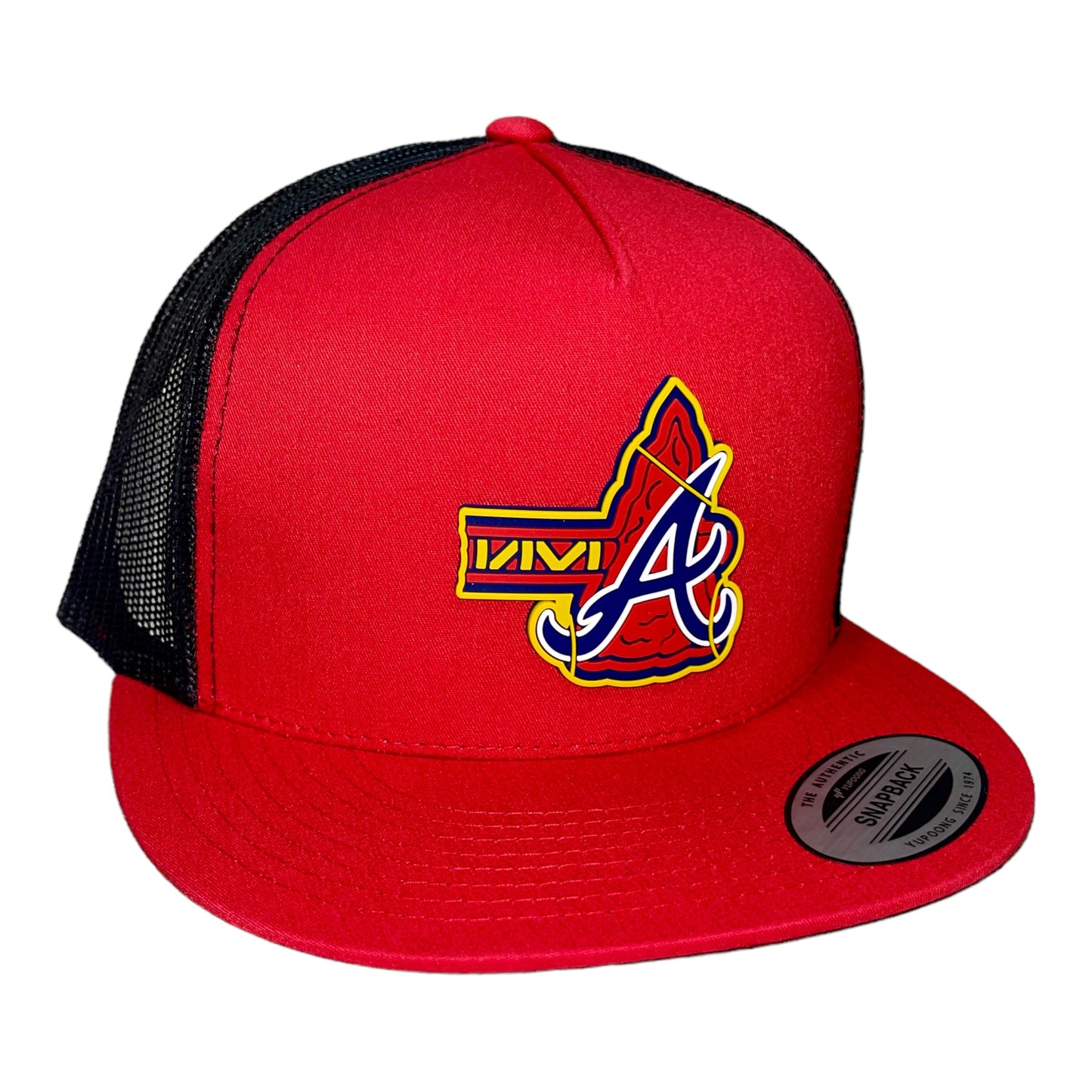 Atlanta Braves Tomahawk 3D YP Snapback Flat Bill Trucker Hat- Red/ Black