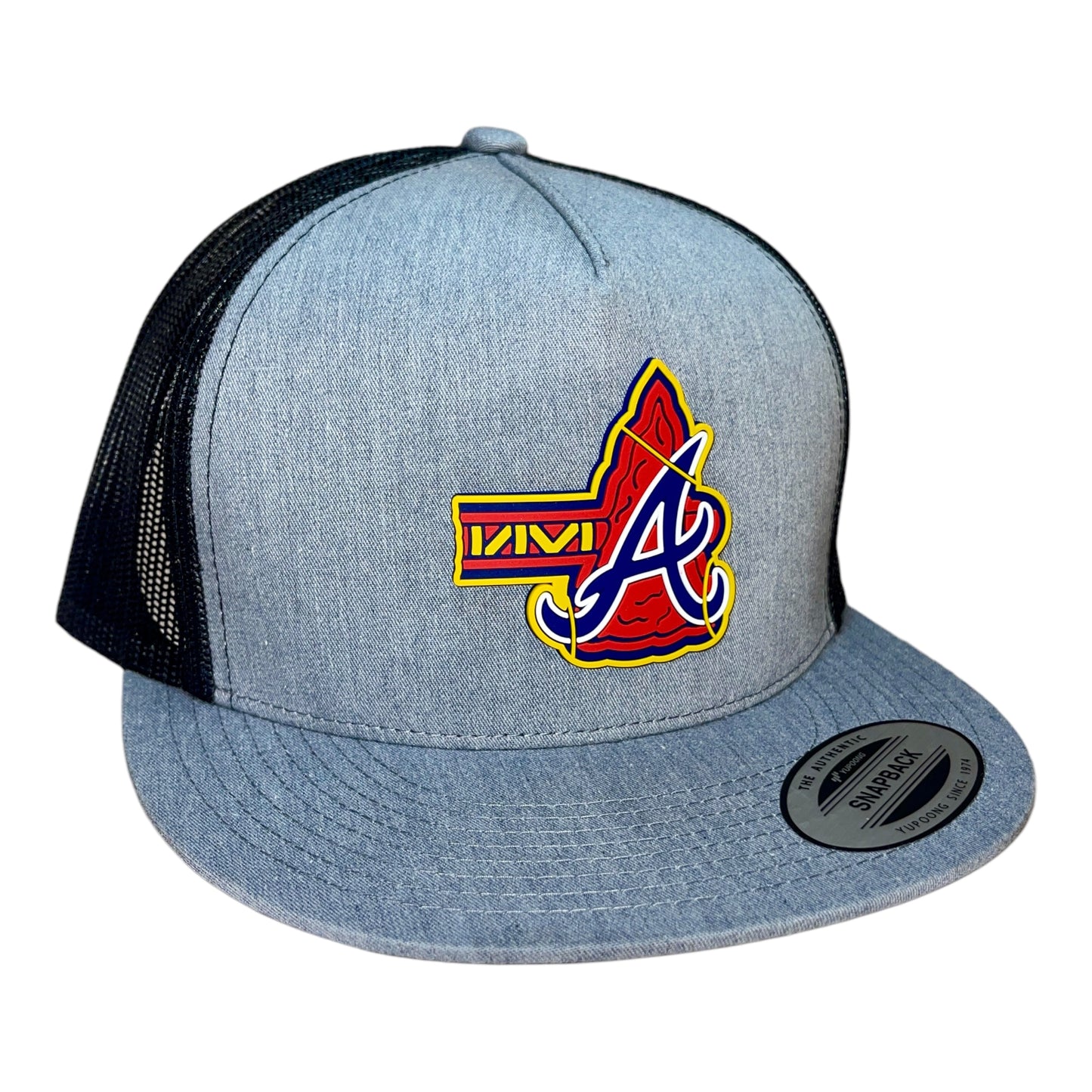 Atlanta Braves Tomahawk 3D YP Snapback Flat Bill Trucker Hat- Heather Grey/ Black
