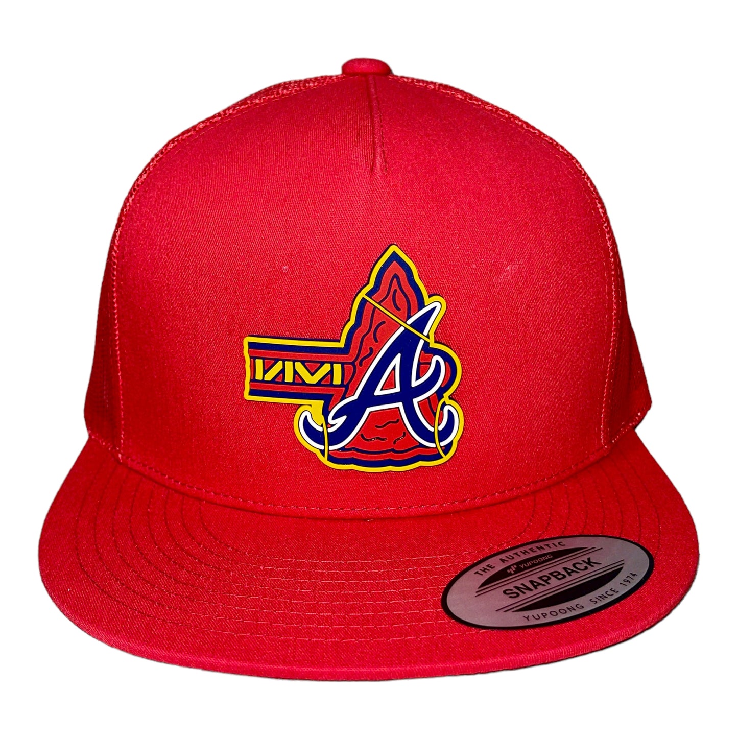 Atlanta Braves Tomahawk 3D YP Snapback Flat Bill Trucker Hat- Red