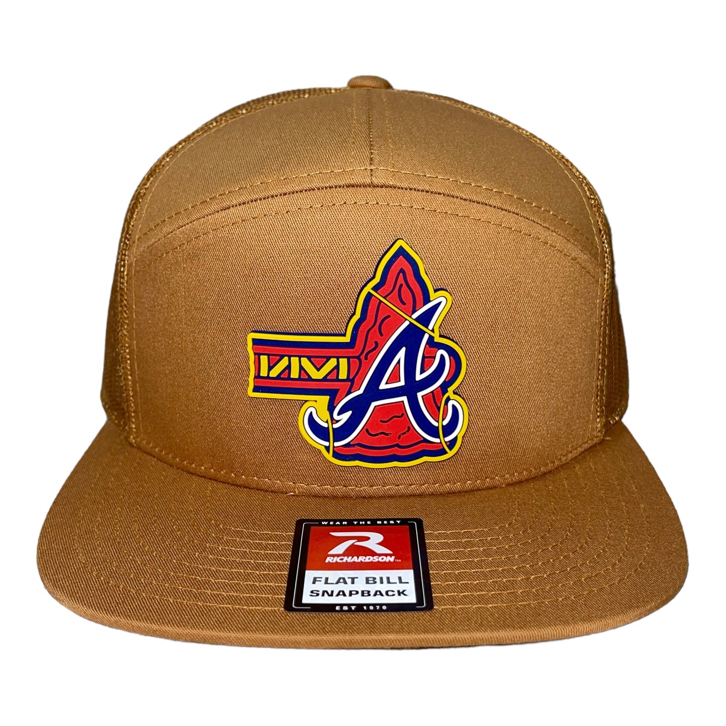 Atlanta Braves Tomahawk 3D Snapback Seven-Panel Flat Bill Trucker Hat- Caramel
