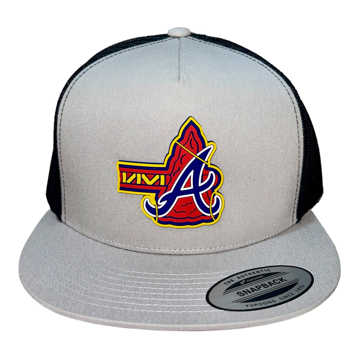 Atlanta Braves Tomahawk 3D YP Snapback Flat Bill Trucker Hat- Silver/ Black