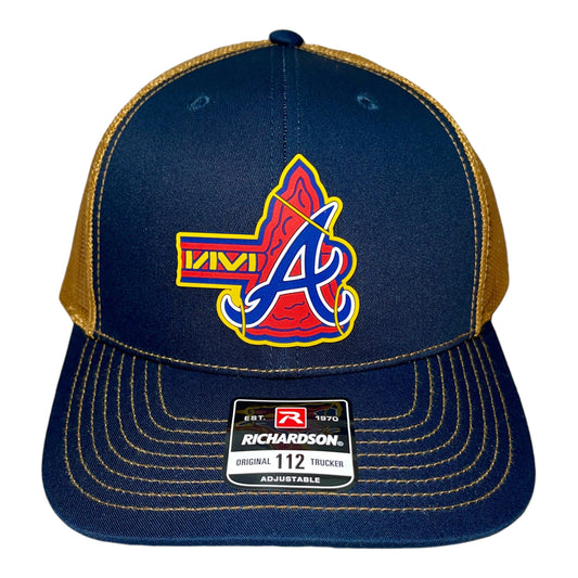 Atlanta Braves Tomahawk 3D Snapback Trucker Hat- Navy/ Caramel