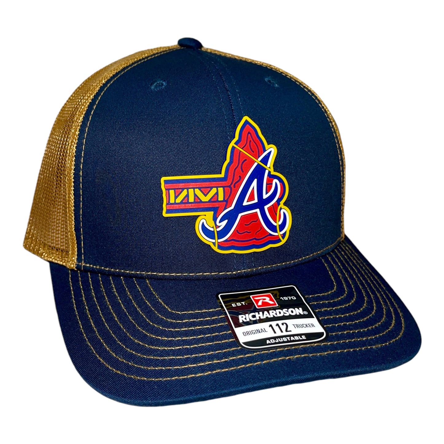 Atlanta Braves Tomahawk 3D Snapback Trucker Hat- Navy/ Caramel