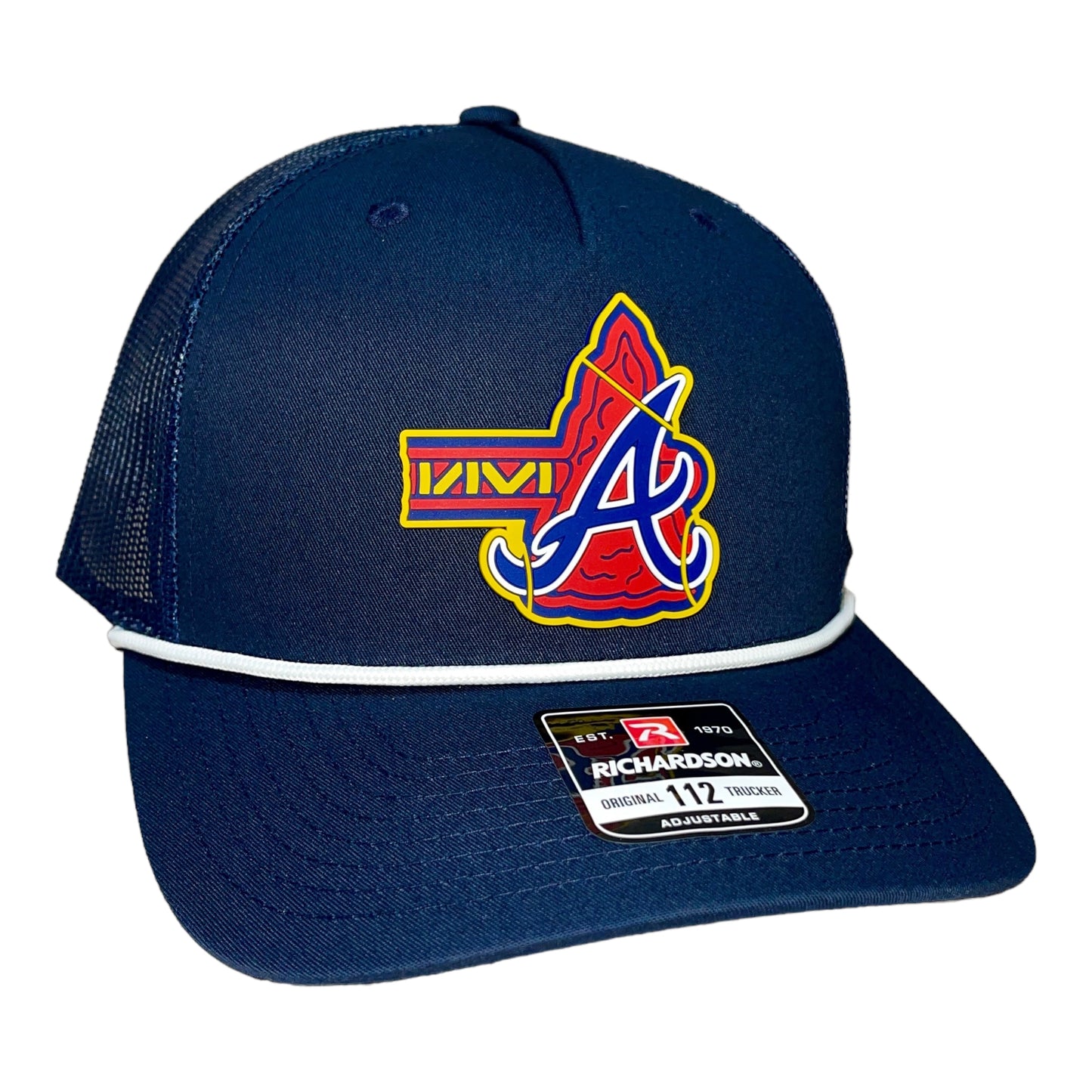 Atlanta Braves Tomahawk 3D Snapback Trucker Rope Hat- Navy/ White