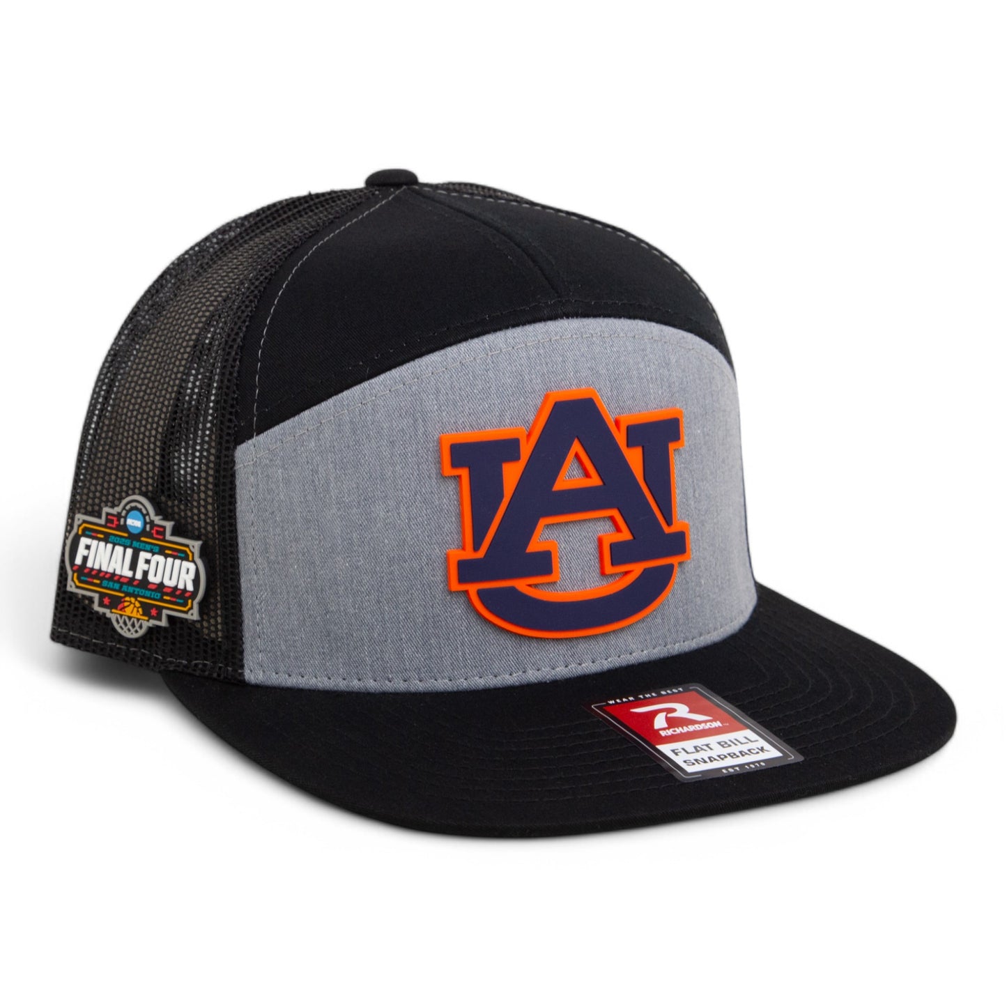 Auburn Tigers 2025 Final Four 3D Snapback Seven-Panel Flat Bill Trucker Hat- Heather Grey/ Black