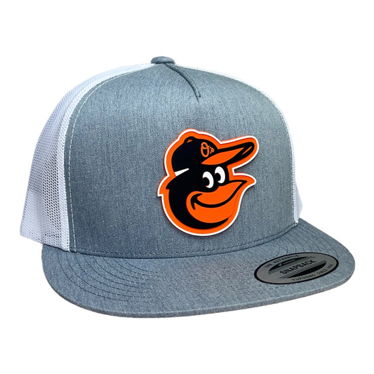 Baltimore Orioles 3D YP Snapback Flat Bill Trucker Hat- Heather Grey/ White
