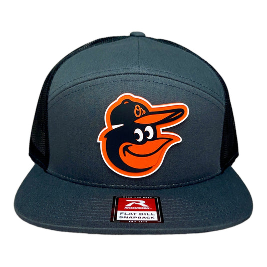 Baltimore Orioles 3D Snapback Seven-Panel Flat Bill Trucker Hat- Charcoal/ Black