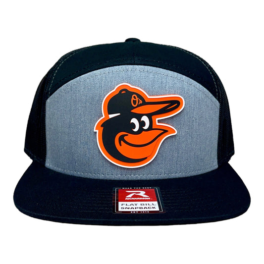 Baltimore Orioles 3D Snapback Seven-Panel Flat Bill Trucker Hat- Heather Grey/ Black