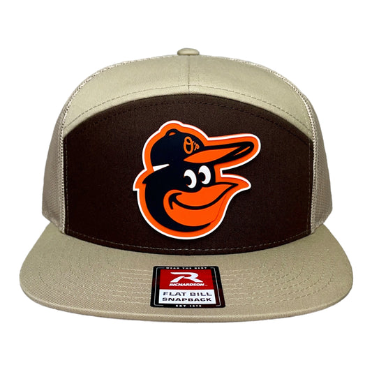 Baltimore Orioles 3D Snapback Seven-Panel Flat Bill Trucker Hat- Brown/ Tan
