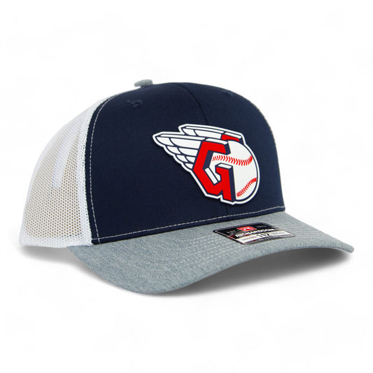 Cleveland Guardians 3D Snapback Trucker Hat- Navy/ White/ Heather Grey