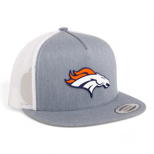 Denver Broncos 3D YP Snapback Flat Bill Trucker Hat- Heather Grey/ White