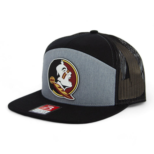 FSU Seminoles 2024 Men's College World Series 3D Snapback Seven-Panel Trucker Hat- Heather Grey/ Black