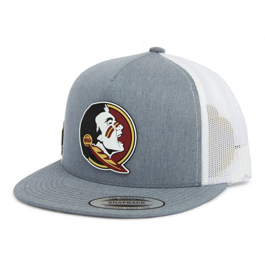 FSU Seminoles 2024 Men's College World Series 3D YP Snapback Flat Bill Trucker Hat- Heather Grey/ White