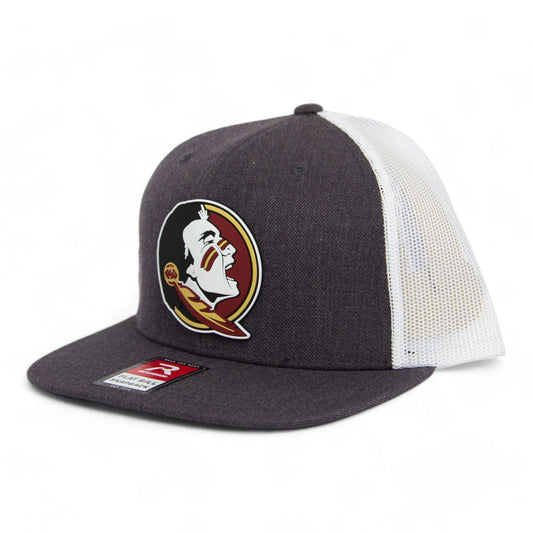 FSU Seminoles 2024 Men's College World Series 3D PVC Patch Wool Blend Flat Bill Hat- Heather Charcoal/ White
