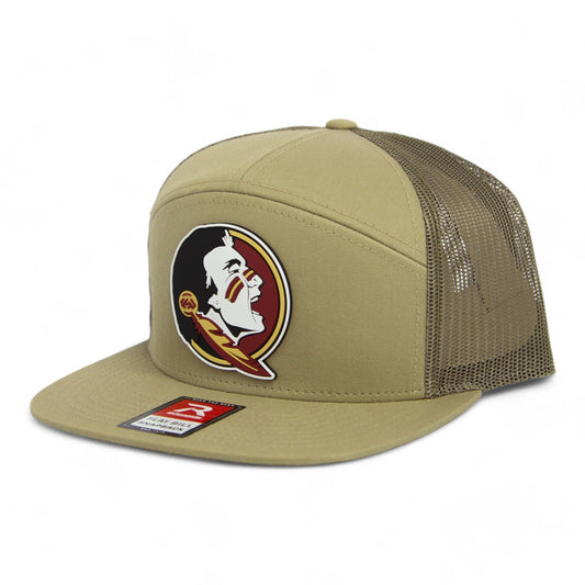 FSU Seminoles 2024 Men's College World Series 3D Snapback Seven-Panel Trucker Hat- Pale Khaki/ Loden Green