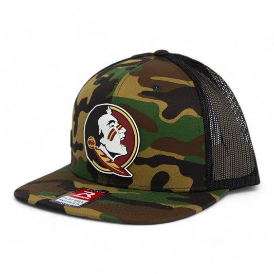 FSU Seminoles 2024 Men's College World Series 3D PVC Patch Wool Blend Flat Bill Hat- Army Camo/ Black