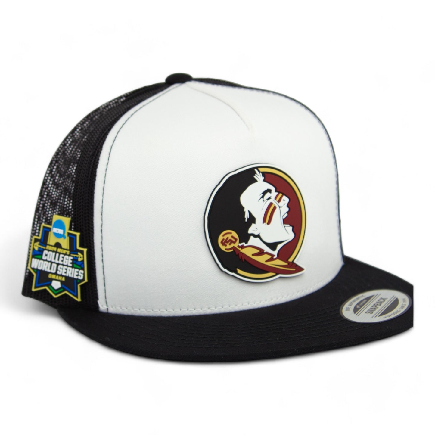 FSU Seminoles 2024 Men's College World Series 3D YP Snapback Flat Bill Trucker Hat- White/ Black