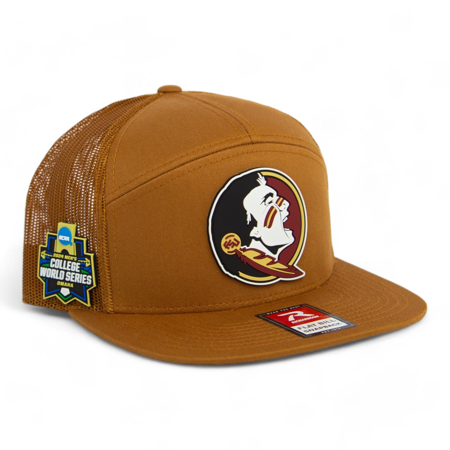 FSU Seminoles 2024 Men's College World Series 3D Snapback Seven-Panel Trucker Hat- Caramel