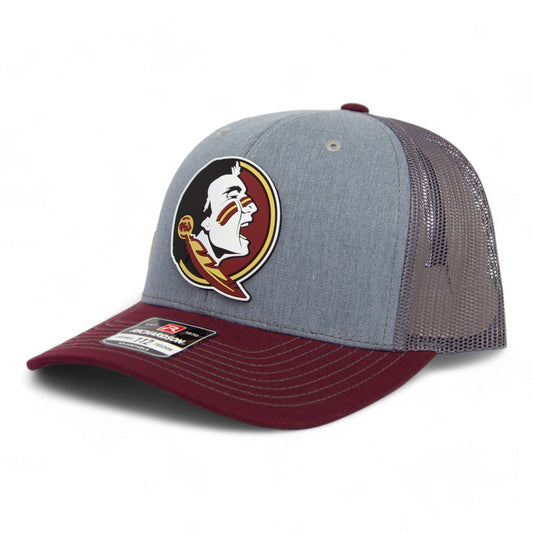 FSU Seminoles 2024 Men's College World Series 3D Patch Snapback Trucker Hat- Heather Grey/ Charcoal/ Maroon