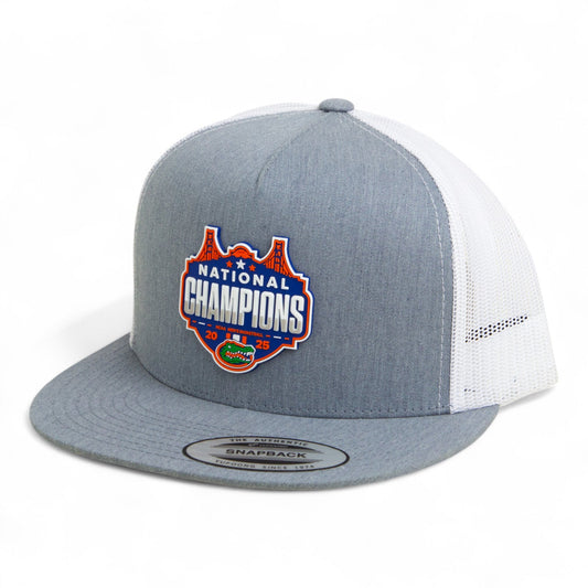 Florida Gators 2025 Final Four National Champions 3D YP Snapback Flat Bill Trucker Hat- Heather Grey/ White