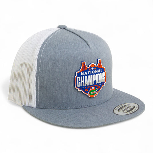 Florida Gators 2025 Basketball National Champions 3D YP Snapback Flat Bill Trucker Hat- Heather Grey/ White