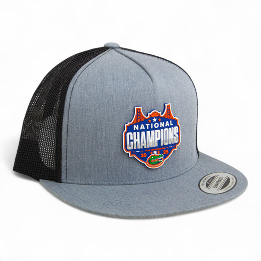 Florida Gators 2025 Basketball National Champions 3D YP Snapback Flat Bill Trucker Hat- Heather Grey/ Black