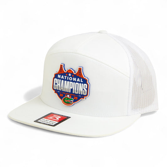 Florida Gators 2025 Final Four National Champions 3D Snapback Seven-Panel Flat Bill Trucker Hat- White