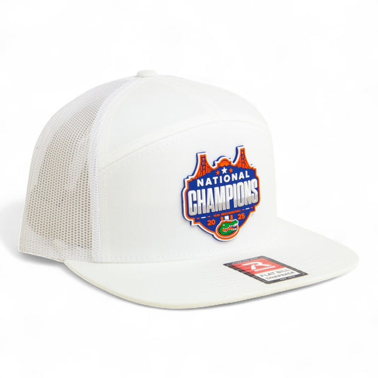 Florida Gators 2025 Basketball National Champions 3D Snapback Seven-Panel Flat Bill Trucker Hat- White