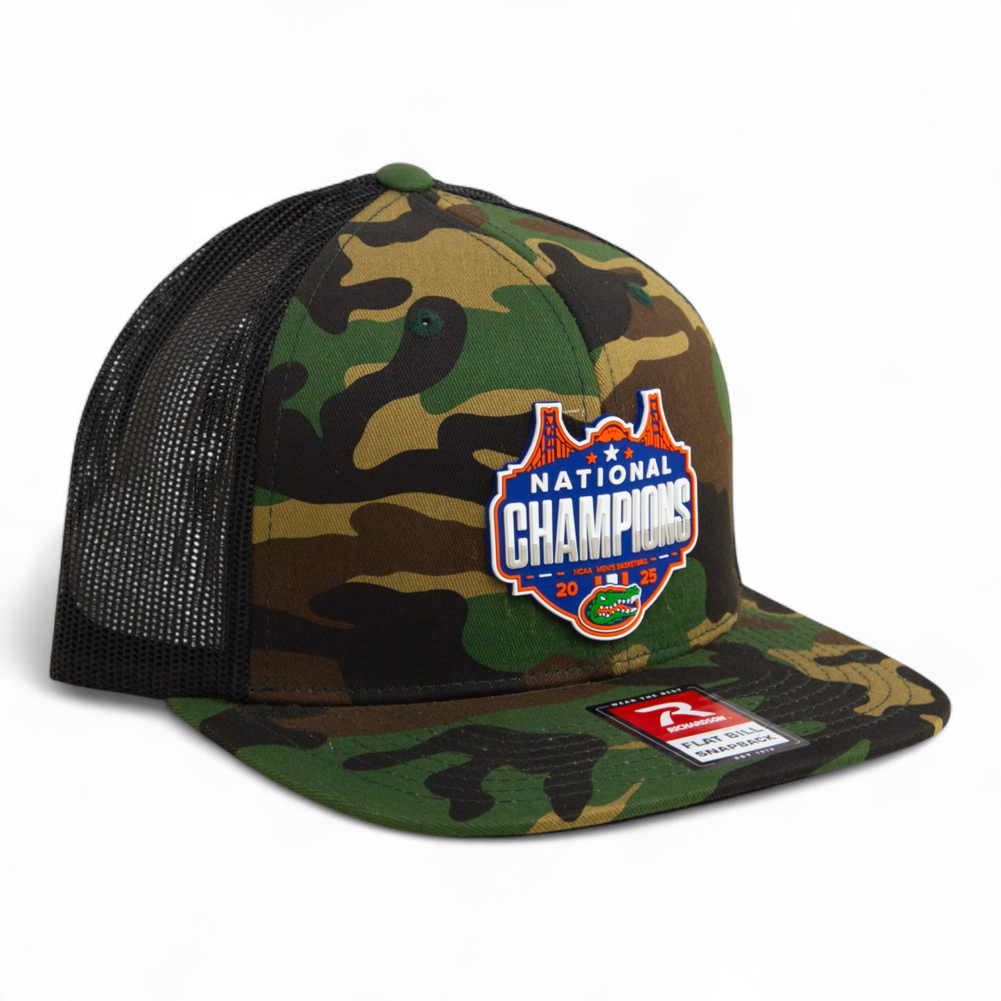 Florida Gators 2025 Basketball National Champions 3D Wool Blend Flat Bill Hat- Army Camo/ Black