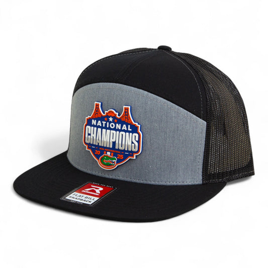 Florida Gators 2025 Final Four National Champions 3D Snapback Seven-Panel Flat Bill Trucker Hat- Heather Grey/ Black