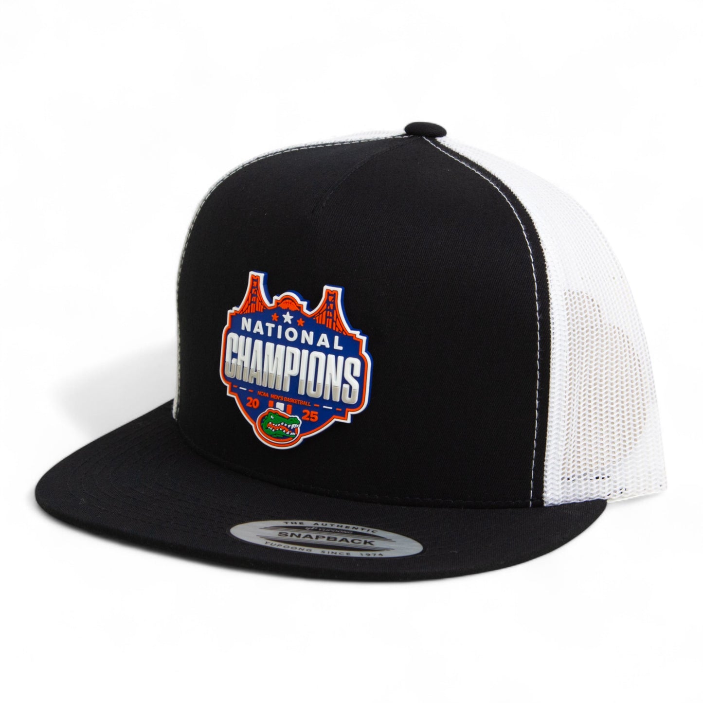 Florida Gators 2025 Basketball National Champions 3D YP Snapback Flat Bill Trucker Hat- Black/ White