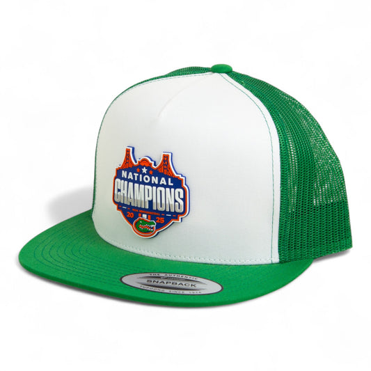 Florida Gators 2025 Final Four National Champions 3D YP Snapback Flat Bill Trucker Hat- White/ Kelly Green