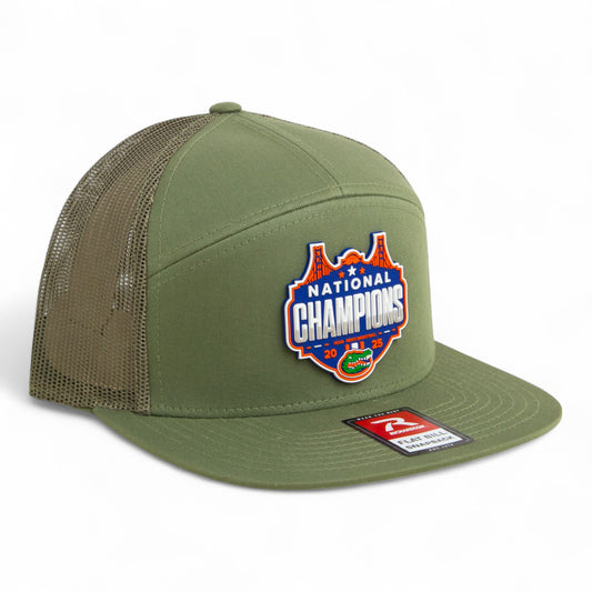 Florida Gators 2025 Basketball National Champions 3D Snapback Seven-Panel Flat Bill Trucker Hat- Loden Green