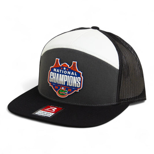 Florida Gators 2025 Final Four National Champions 3D Snapback Seven-Panel Flat Bill Trucker Hat- Charcoal/ White/ Black
