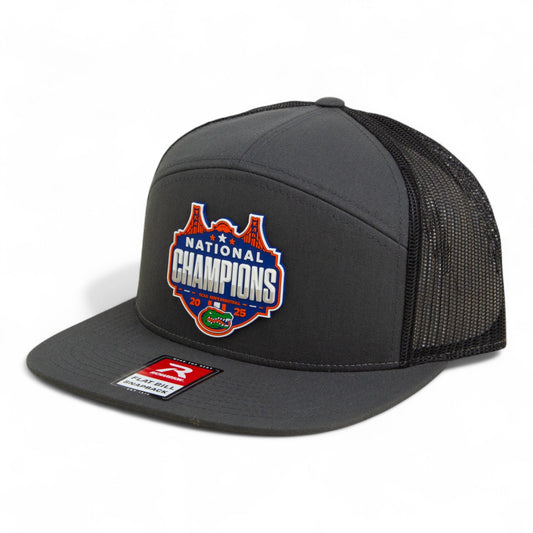 Florida Gators 2025 Final Four National Champions 3D Snapback Seven-Panel Flat Bill Trucker Hat- Charcoal/ Black