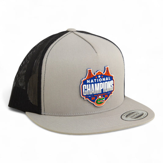 Florida Gators 2025 Basketball National Champions 3D YP Snapback Flat Bill Trucker Hat- Silver/ Black