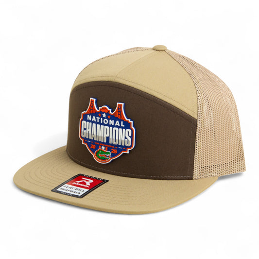 Florida Gators 2025 Final Four National Champions 3D Snapback Seven-Panel Flat Bill Trucker Hat- Brown/ Tan